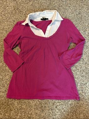 Style & Co. Fuchsia Layered-Look Long Sleeve Tunic with White Collar